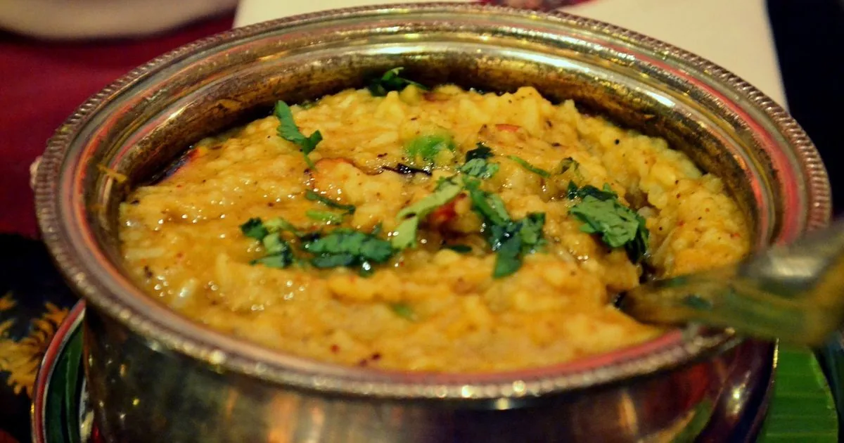A bowl of rice and lentil khichdi